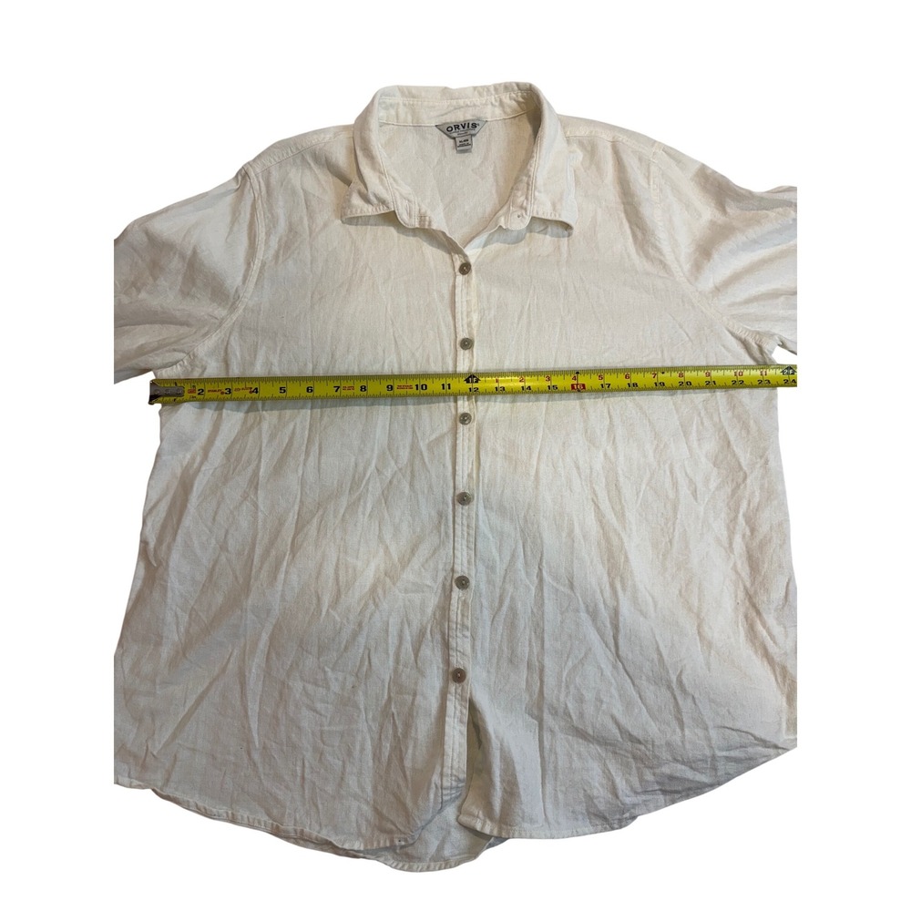 Orvis Classic Womens XL Linen Blend Button Down Shirt Cream Roll Tab Sleeves - Picture 5 of 7